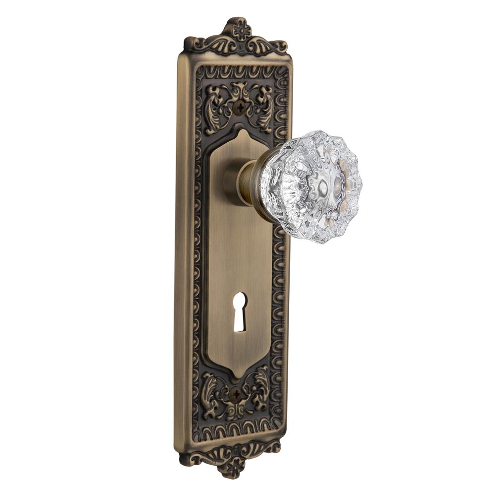 Nostalgic Warehouse EADCRY Mortise Egg and Dart Plate with Crystal Knob and Keyhole in Antique Brass